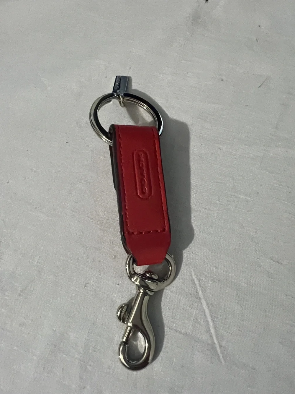 Coach Red Leather Key Ring with Silver Hardware